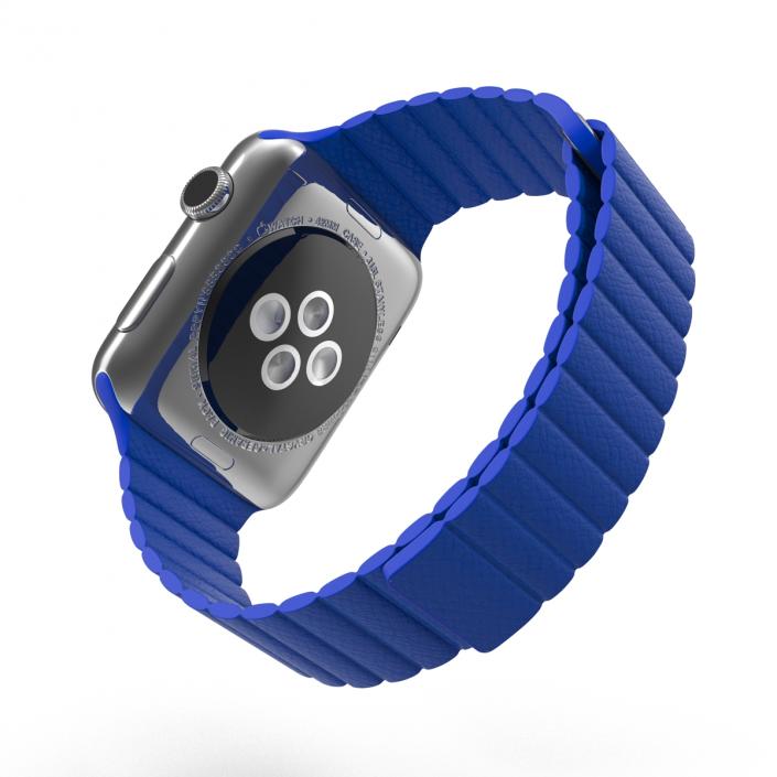 3D Apple Watch Blue Leather Magnetic Closure