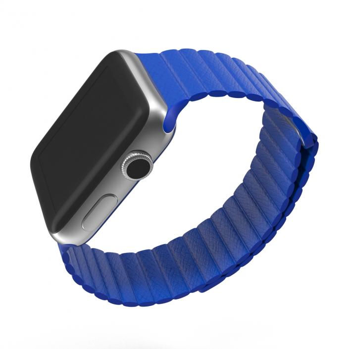 3D Apple Watch Blue Leather Magnetic Closure