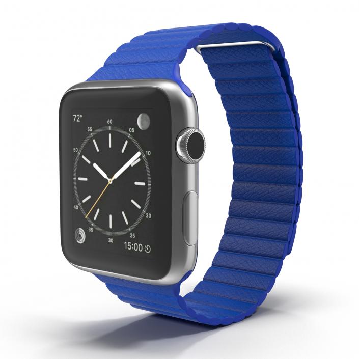 3D Apple Watch Blue Leather Magnetic Closure 2 model