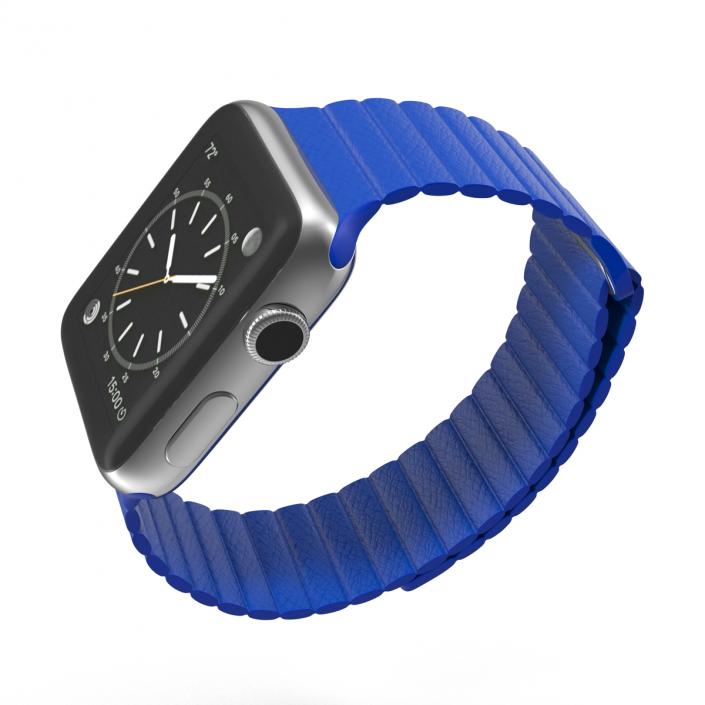 3D Apple Watch Blue Leather Magnetic Closure 2 model