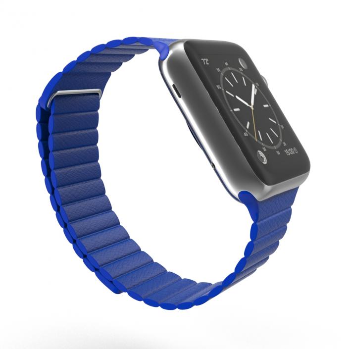 3D Apple Watch Blue Leather Magnetic Closure 2 model