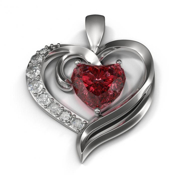 Ruby Heart Necklace 3D model