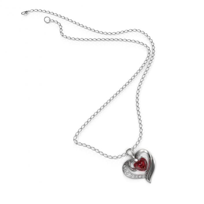 3D Ruby Heart Necklace and Chain Rigged