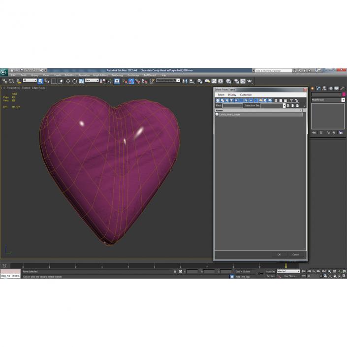 3D Chocolate Candy Heart in Purple Foil