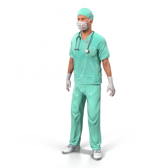 3D model Male Surgeon Caucasian Rigged with Blood