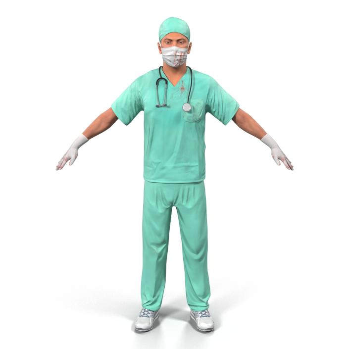 3D model Male Surgeon Caucasian Rigged with Blood