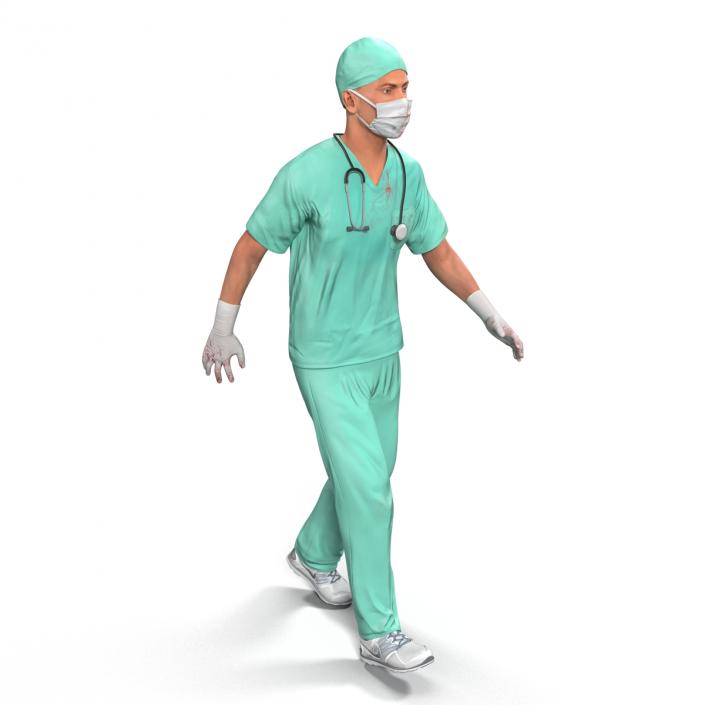 3D model Male Surgeon Caucasian Rigged with Blood