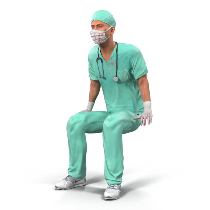 3D model Male Surgeon Caucasian Rigged with Blood