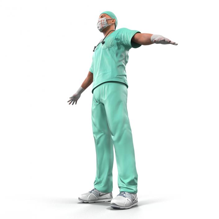 3D model Male Surgeon Caucasian Rigged with Blood