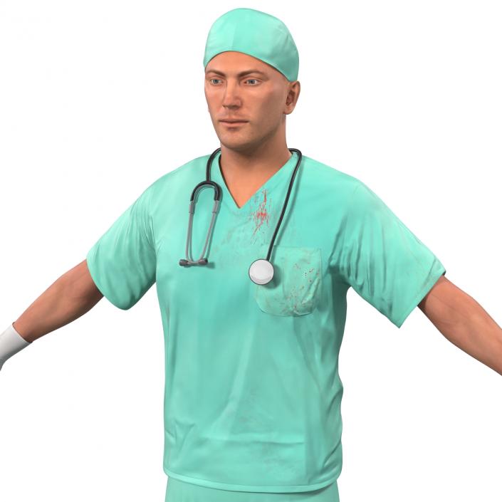 3D model Male Surgeon Caucasian Rigged with Blood