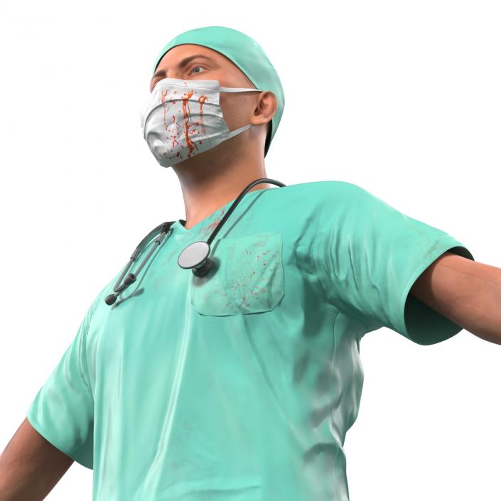 3D model Male Surgeon Caucasian Rigged with Blood