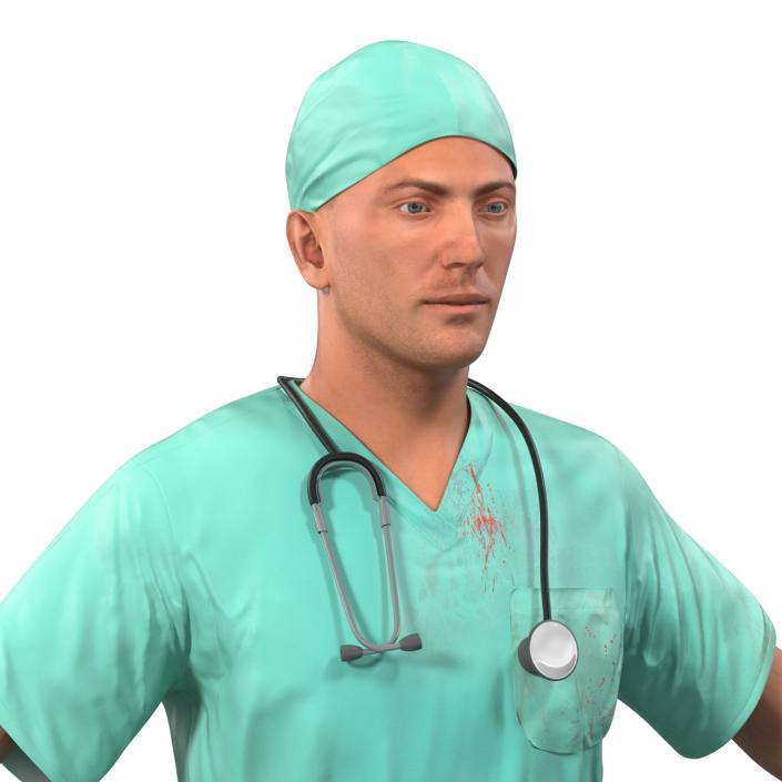 3D model Male Surgeon Caucasian Rigged with Blood