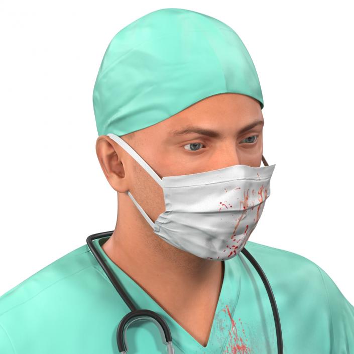 3D model Male Surgeon Caucasian Rigged with Blood