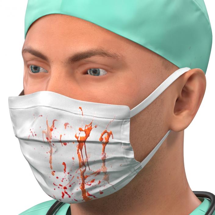 3D model Male Surgeon Caucasian Rigged with Blood