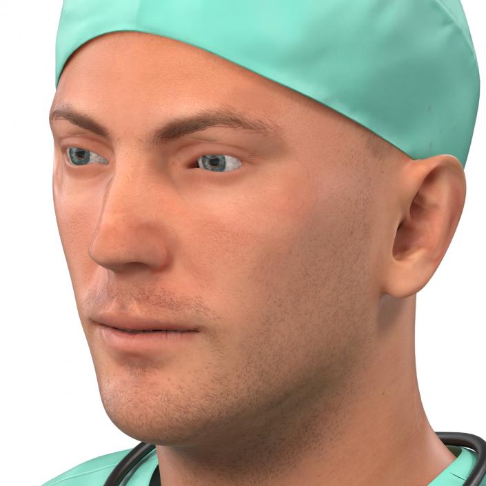 3D model Male Surgeon Caucasian Rigged with Blood