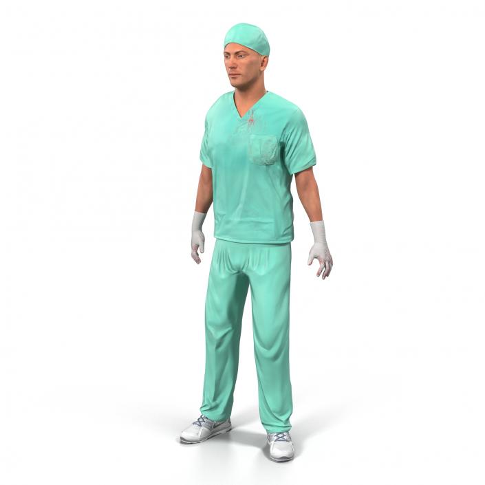 Male Surgeon Caucasian Rigged 2 with Blood 3D