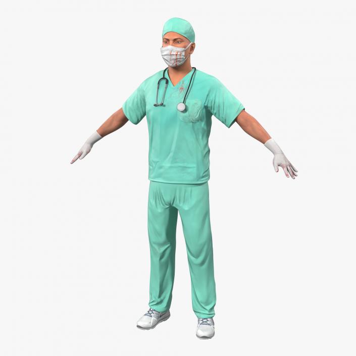 3D Male Surgeon Caucasian with Blood model