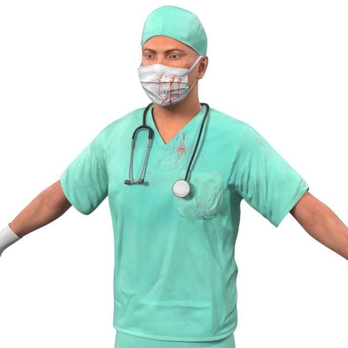 3D Male Surgeon Caucasian with Blood model