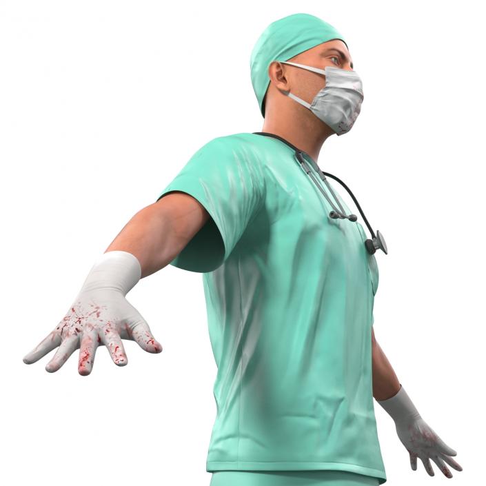 3D Male Surgeon Caucasian with Blood model