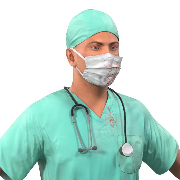 3D Male Surgeon Caucasian with Blood model