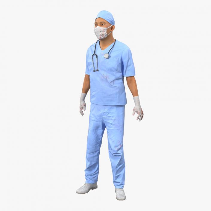 3D Male Surgeon Asian Rigged with Blood