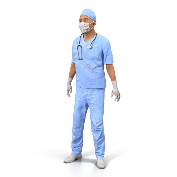 3D Male Surgeon Asian Rigged with Blood