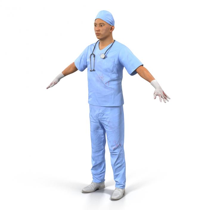 3D Male Surgeon Asian Rigged with Blood