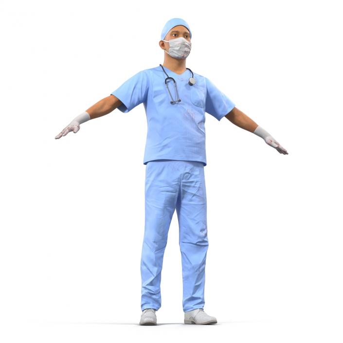 3D Male Surgeon Asian Rigged with Blood