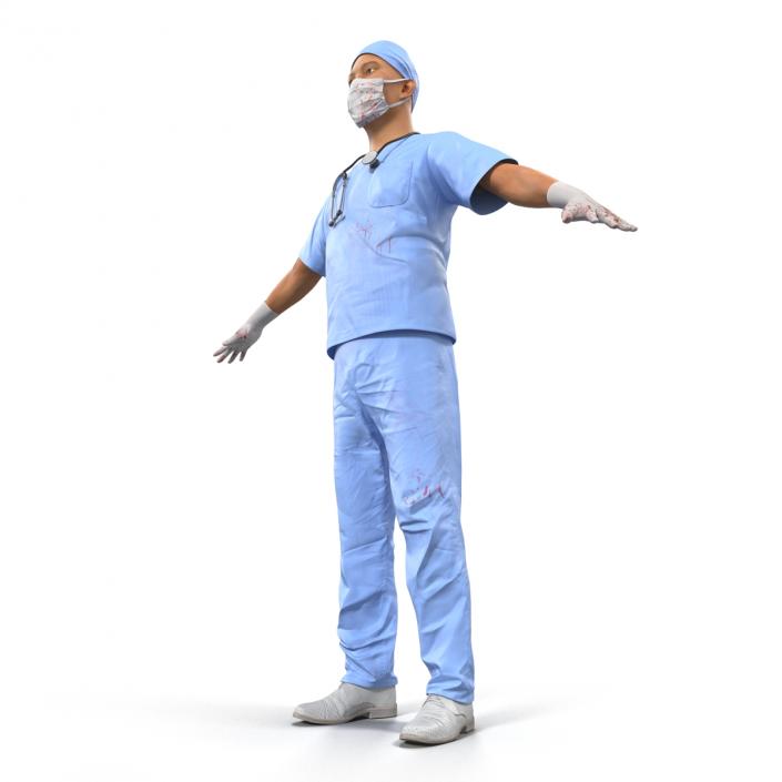 3D Male Surgeon Asian Rigged with Blood