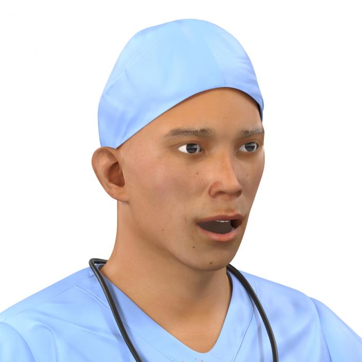 3D Male Surgeon Asian Rigged with Blood