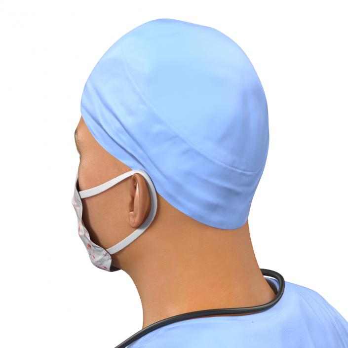 3D Male Surgeon Asian Rigged with Blood