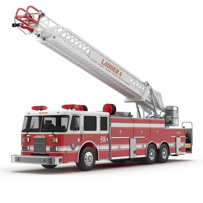 Ladder Fire Truck Rigged 3D model