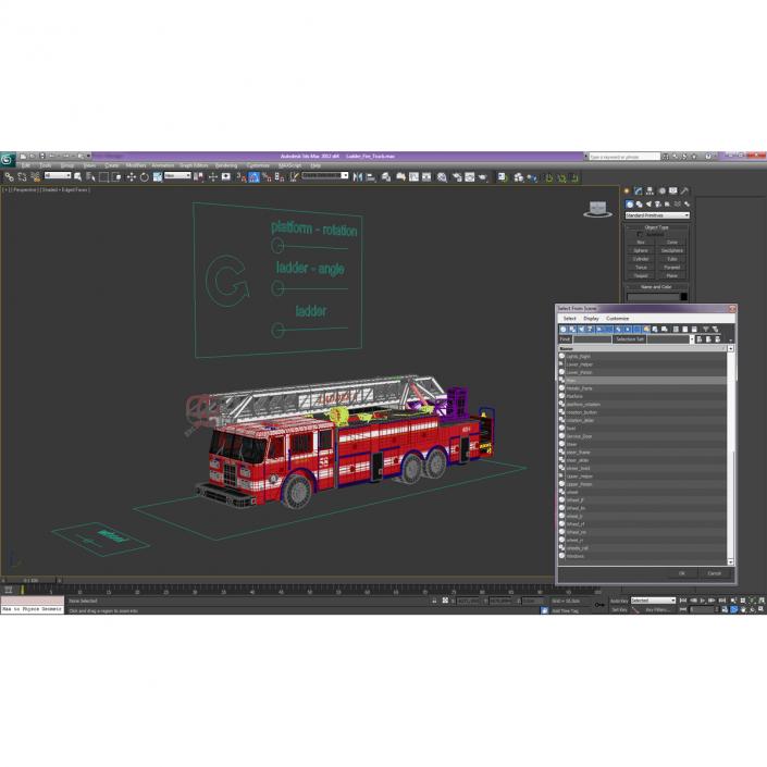 Ladder Fire Truck Rigged 3D model