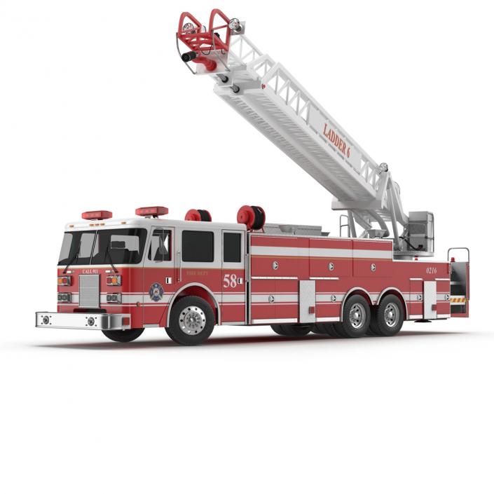 Ladder Fire Truck Rigged 3D model