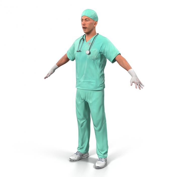 3D model Male Surgeon Caucasian Rigged with Blood