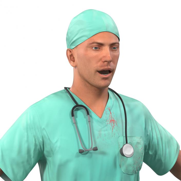 3D model Male Surgeon Caucasian Rigged with Blood