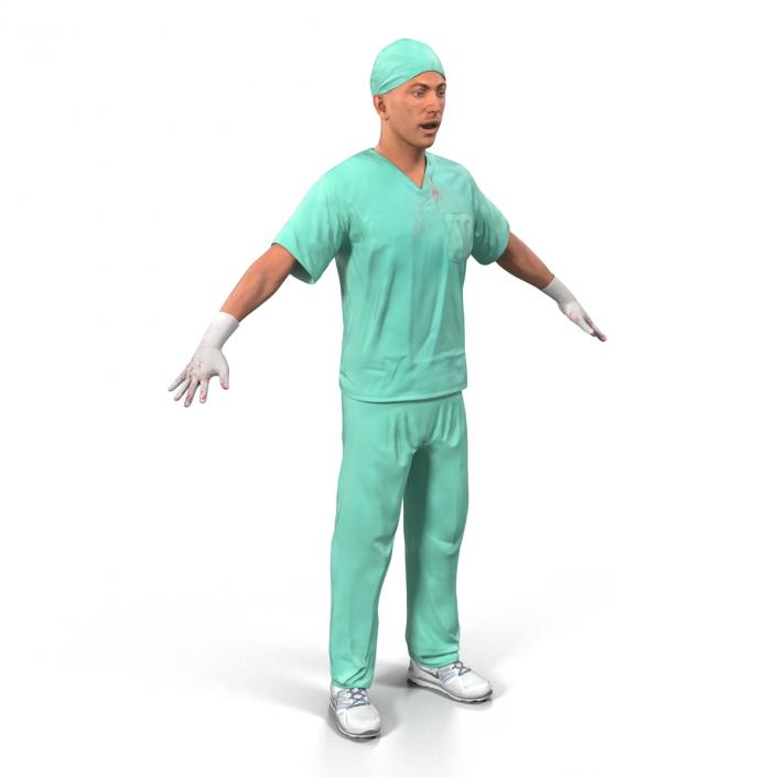 Male Surgeon Caucasian Rigged 2 with Blood 3D