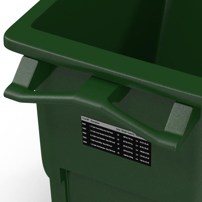 3D Large Rolling Garbage Can Green