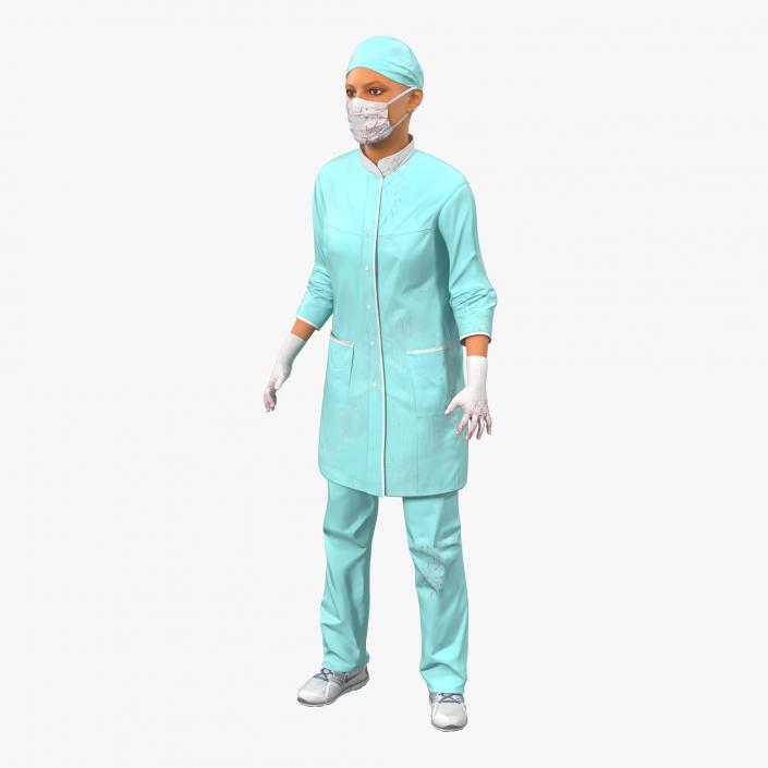 3D Female Surgeon Mediterranean with Blood Rigged