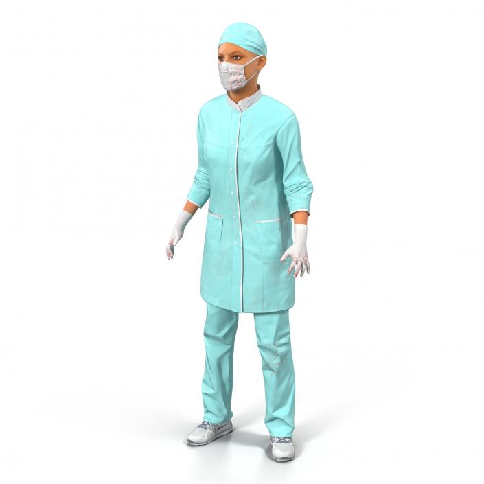 3D Female Surgeon Mediterranean with Blood Rigged