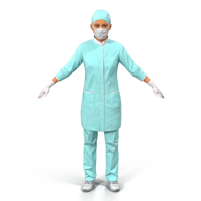 3D Female Surgeon Mediterranean with Blood Rigged