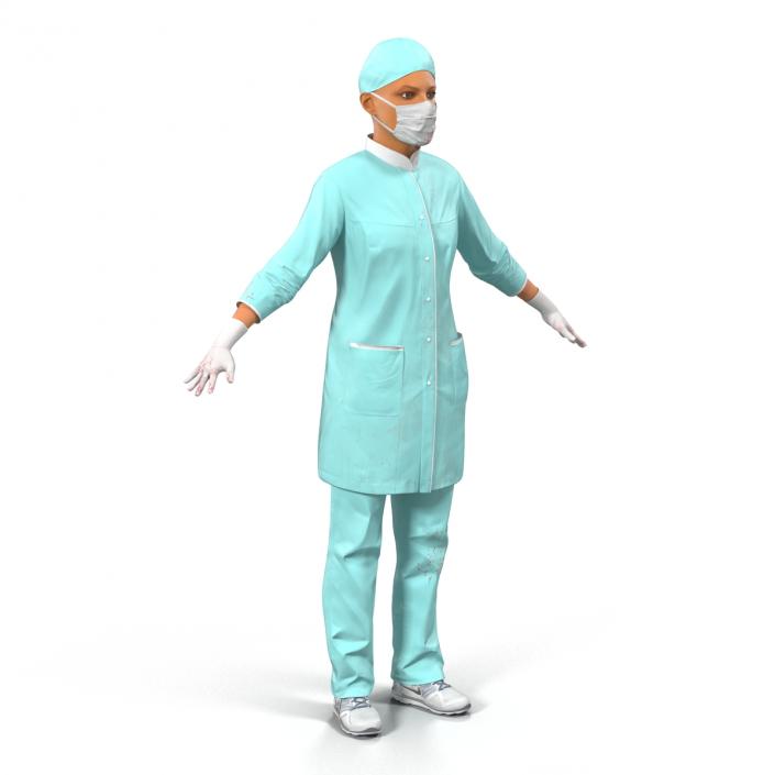 3D Female Surgeon Mediterranean with Blood Rigged