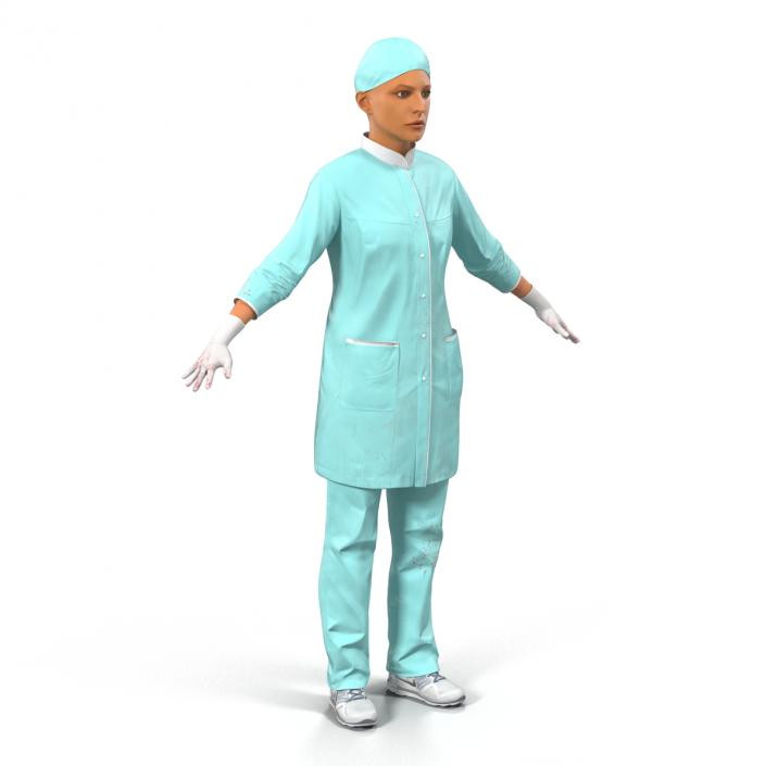 3D Female Surgeon Mediterranean with Blood Rigged