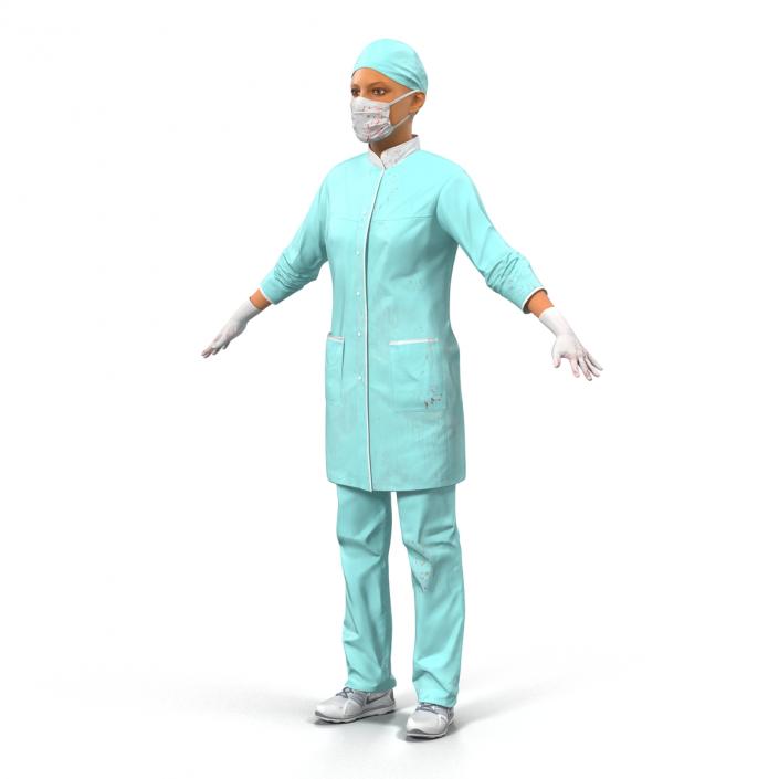 3D Female Surgeon Mediterranean with Blood Rigged