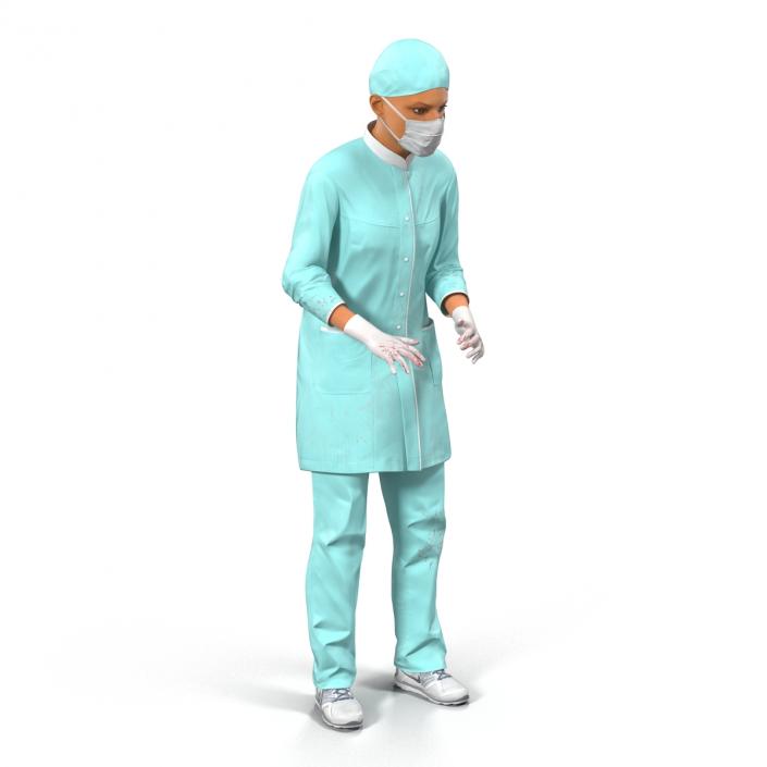 3D Female Surgeon Mediterranean with Blood Rigged