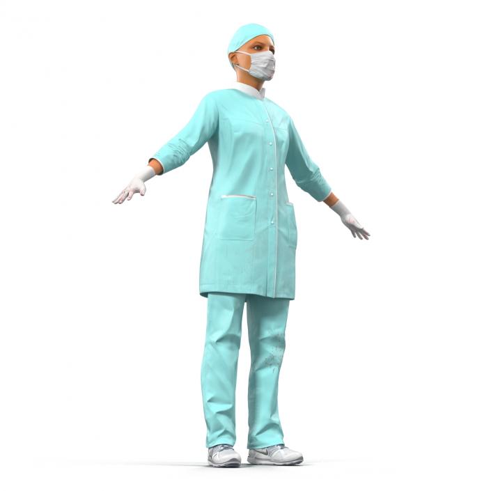 3D Female Surgeon Mediterranean with Blood Rigged