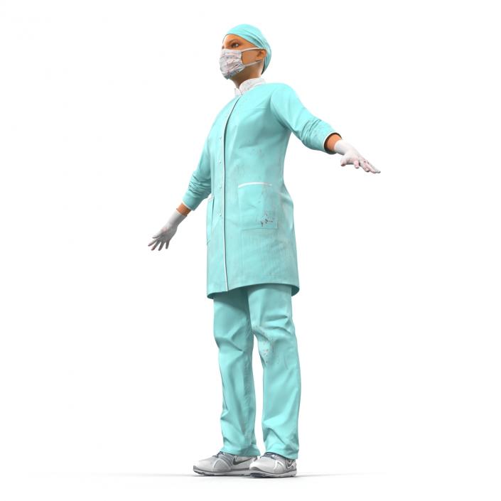 3D Female Surgeon Mediterranean with Blood Rigged