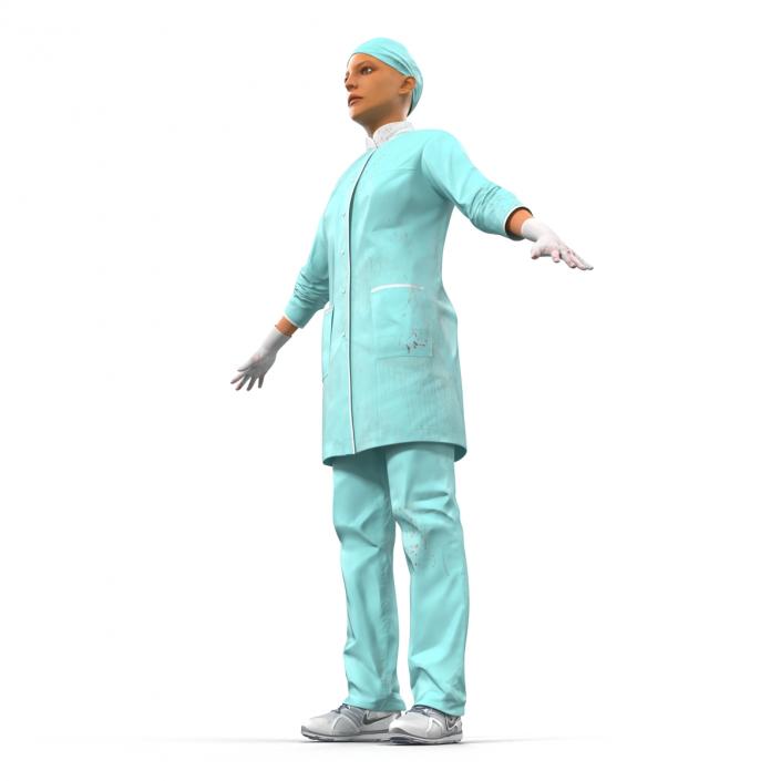 3D Female Surgeon Mediterranean with Blood Rigged