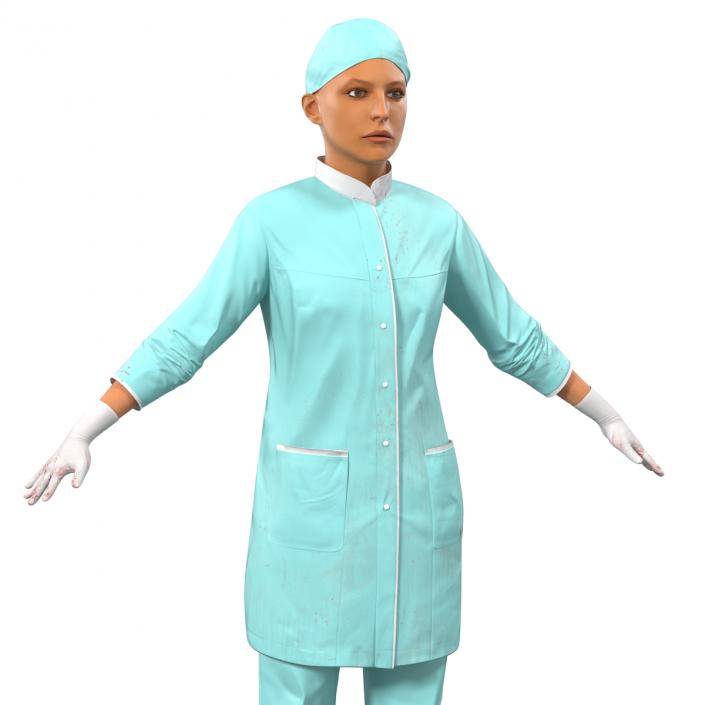 3D Female Surgeon Mediterranean with Blood Rigged