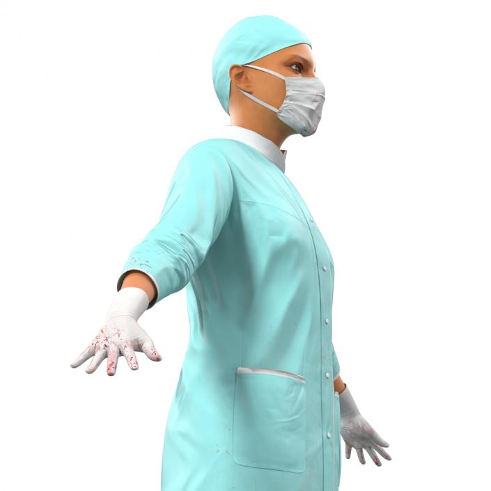 3D Female Surgeon Mediterranean with Blood Rigged